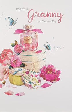 Granny Mothers Day Card - Perfumt on GiftBox & Pink Roses