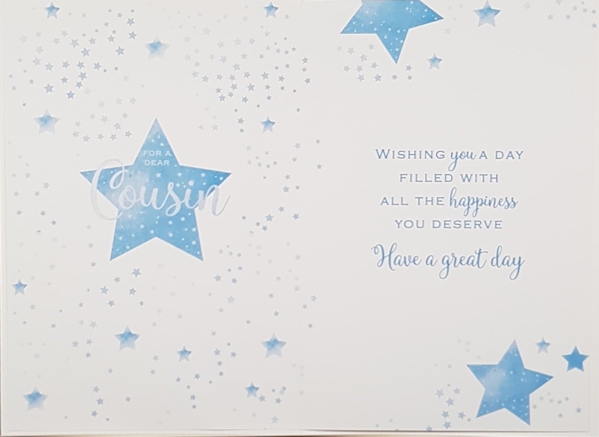 Birthday Card - Cousin / A Big Blue Star On A Pink Front