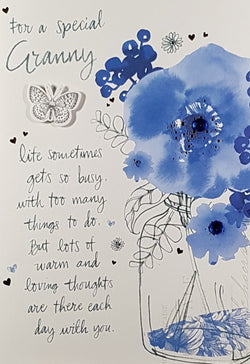 Granny Mothers Day Card - Artistic Blue Flowers