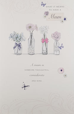 Mum Mothers Day Card - Four Glass Vases Each Holding Flowers