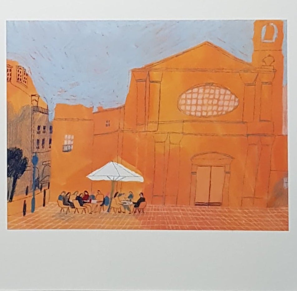 Blank Card - People Sitting Beside An Orange Building