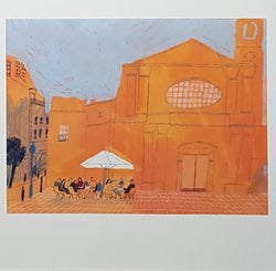 Blank Card - People Sitting Beside An Orange Building