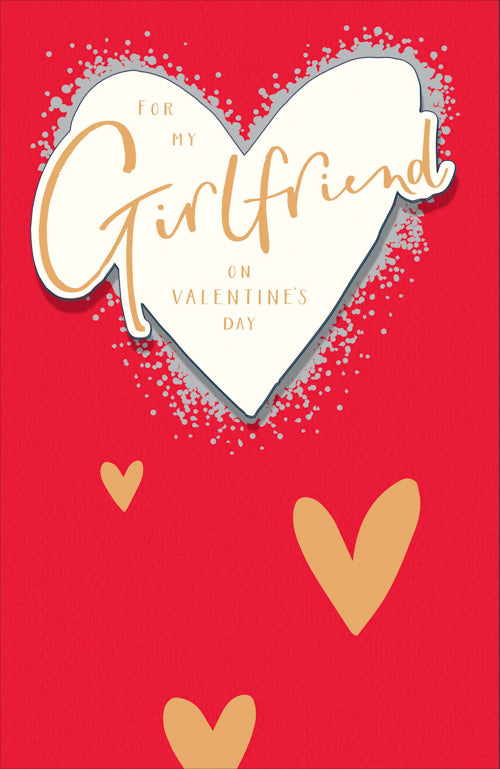 Girlfriend Valentines Day Card - Four Hearts Confetti Gold Red Happy Everyday