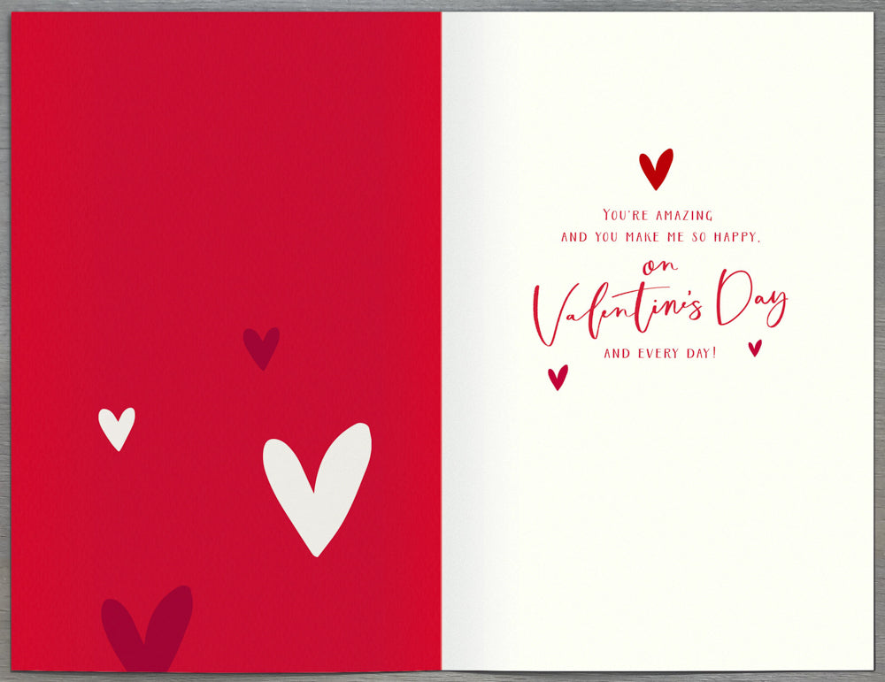Girlfriend Valentines Day Card - Four Hearts Confetti Gold Red Happy Everyday