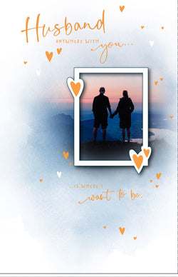 Husband Valentines Day Card - Photo Frame Couple Mountain Over Lake