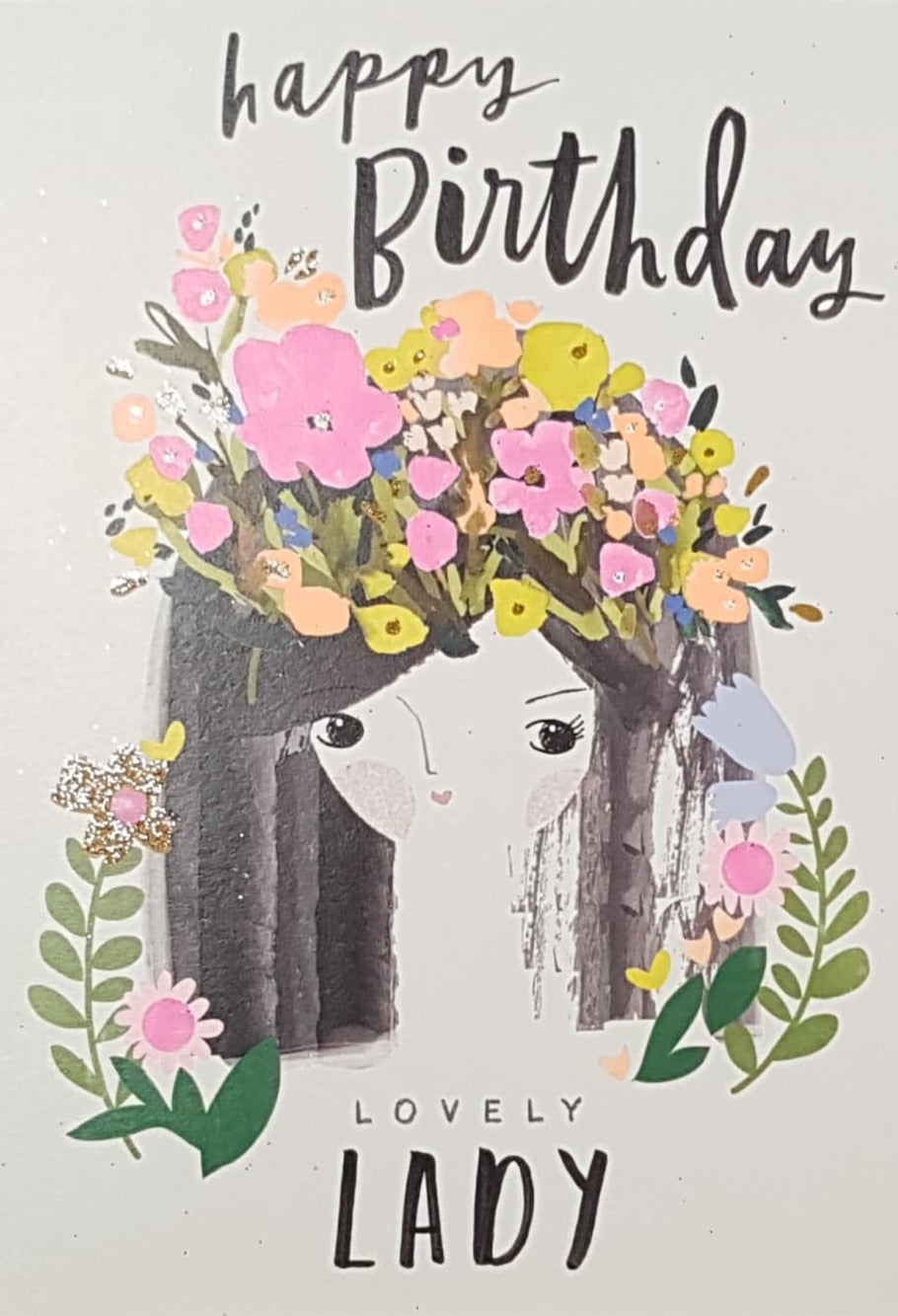 Birthday Card - Lovely Lady / A Woman With Hair Covered In Flowers