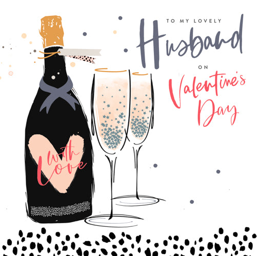 Husband Valentines Day Card - Champagne Glasses Black Spots