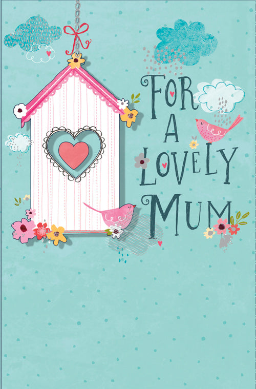 Mum Mothers Day Card - Bird Feeder & Rainy Clouds / Blue Background