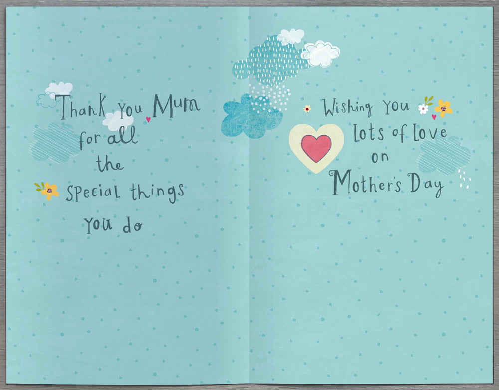 Mum Mothers Day Card - Bird Feeder & Rainy Clouds / Blue Background