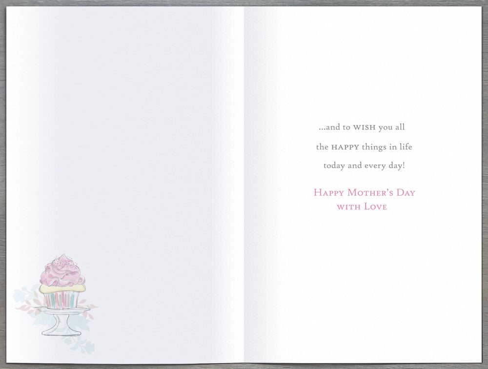 Mum Mothers Day Card - Cupcake With Pink Icing & Ribbon