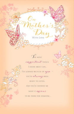Mum Mothers Day Card - Pink Butterflies & White FLowers