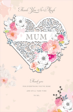 Mum Mothers Day Card - Thank You / Floral Heart