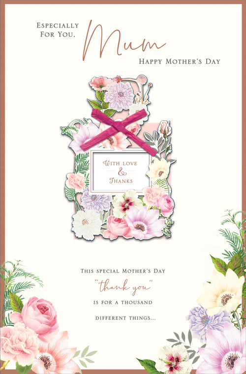 Mum Mothers Day Card - Bottle Covered in Flowers & Ribbon