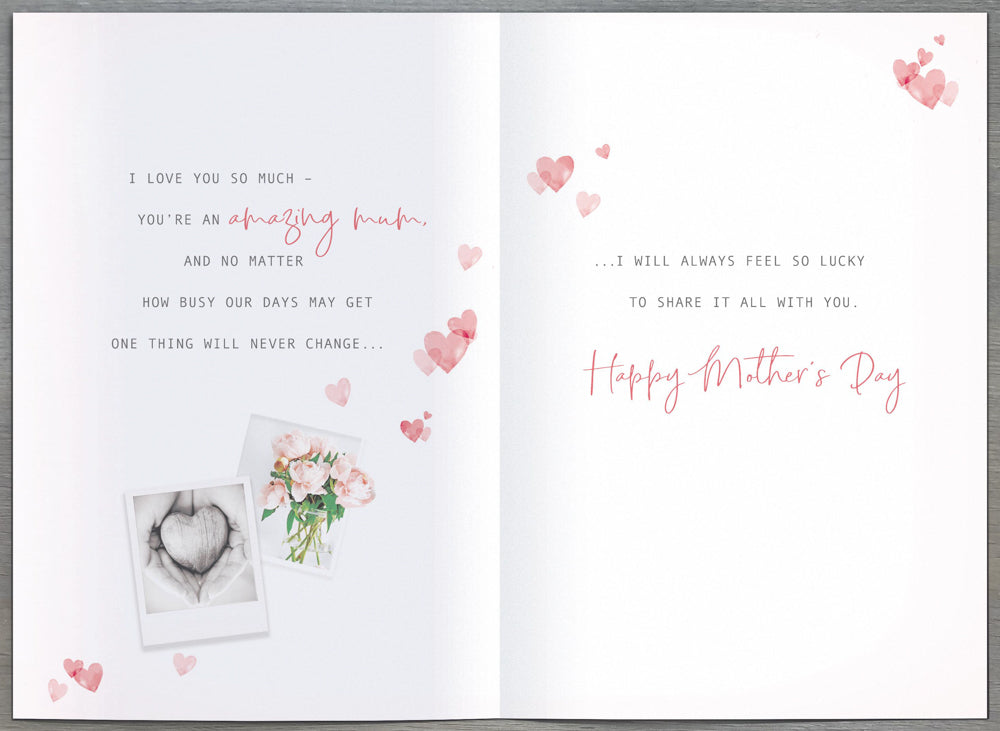 One I Love Mothers Day Card - Family Life So Fun and Happy / Pictures Flowers & Hearts