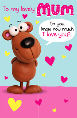 Mum Mothers Day card - Dog & Heart On Blue & Pink Background