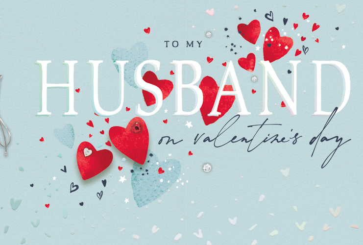 Husband Valentines Day Card - Diamond Studded Heart Blue