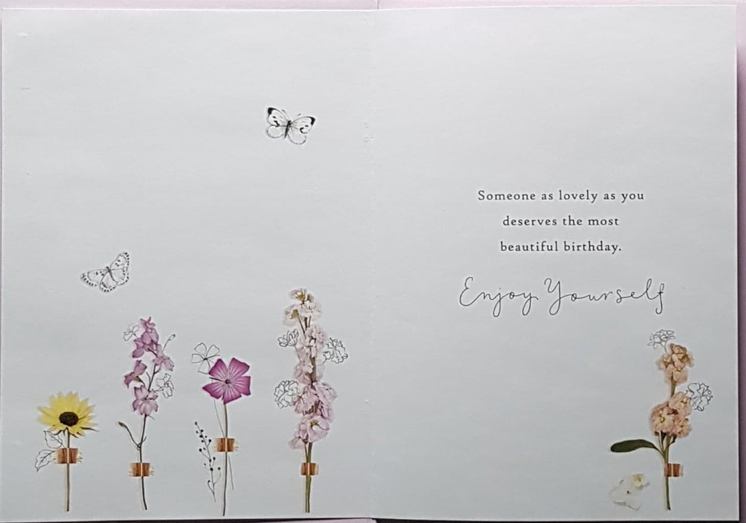 Birthday Card - Variety Of Flowers On A Pink Background