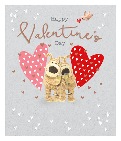 Valentine Valentines Day Card - Stuffed Dog Couple Glasses