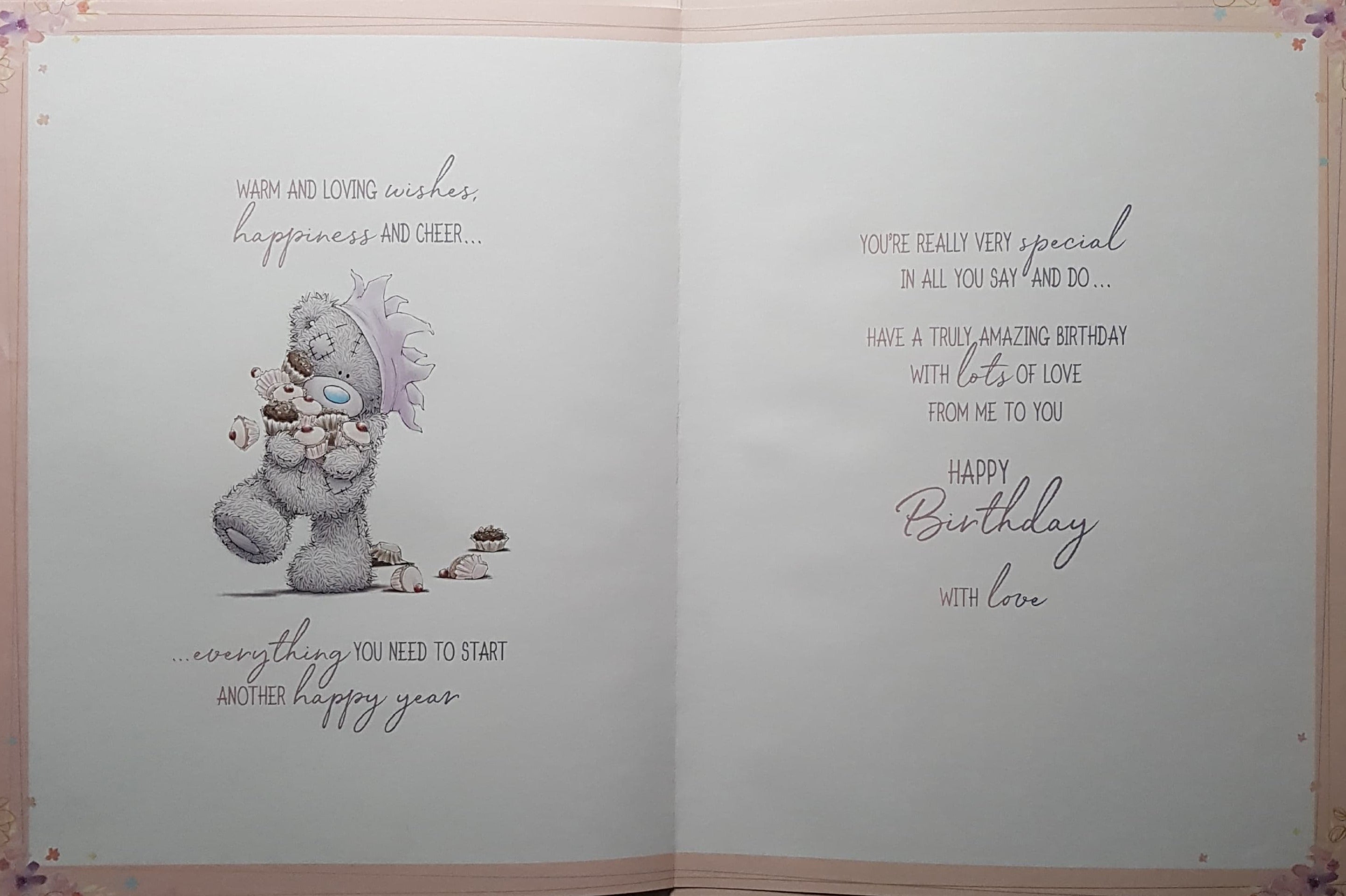 Birthday Card - Daughter / Pretty Floral Motive With Pink Pearls  (A Card In A Box)