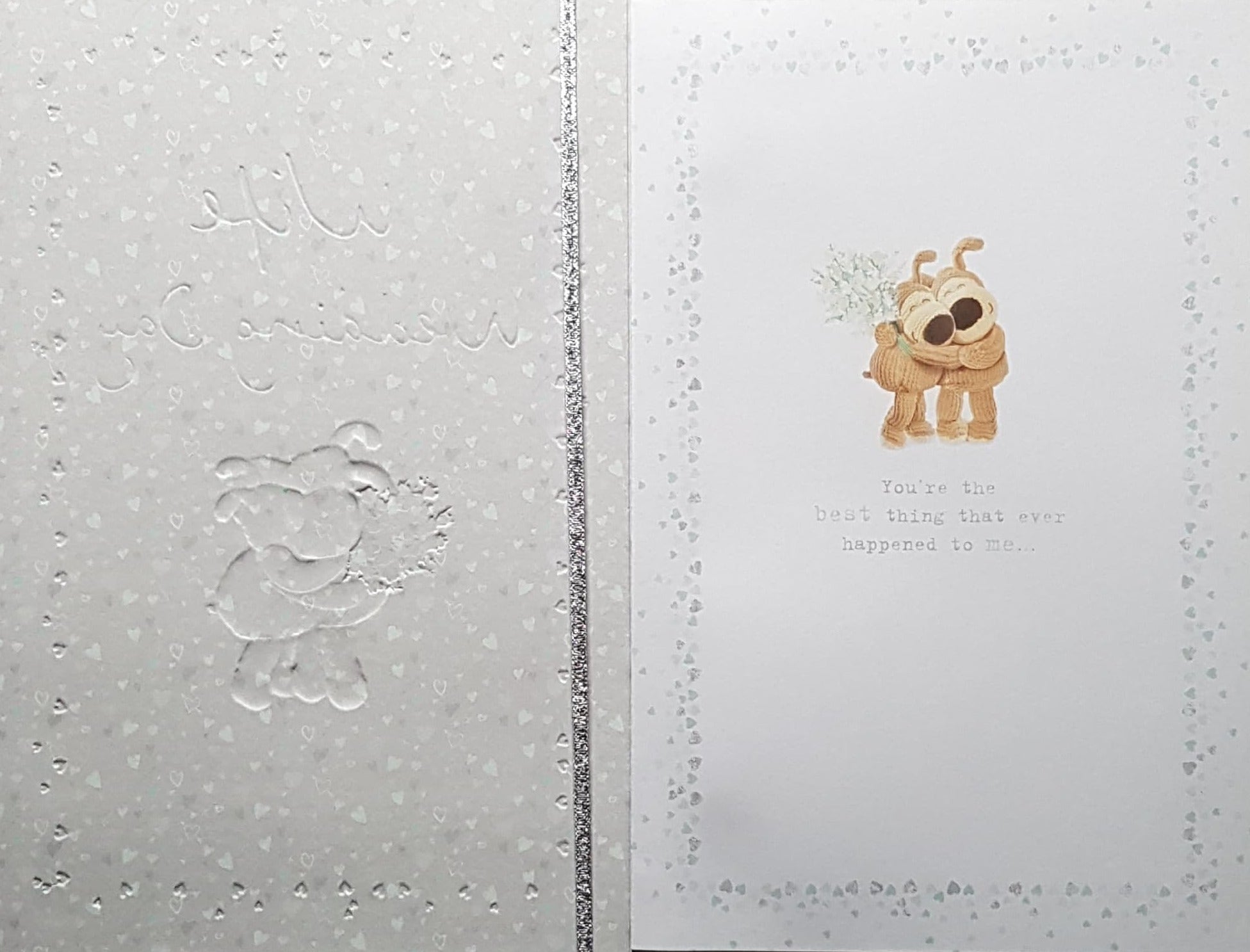 Wedding Card - Wife / Cute Teddy Couple Hugging & Holding A  Bouquet