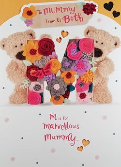 From Both of Us Mothers Day Card - Two Teddies & Floral M