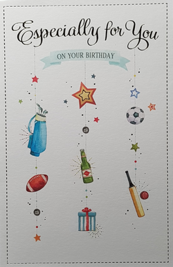 Birthday Card - General Male / Especially For You / Sport Items Displayed As A Garland