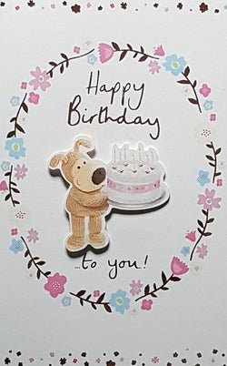 Birthday Card - A Pretty Wreath Of Pink & Blue Flowers