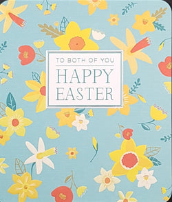 Easter Card - Both Of You /  Daffodils & Sunflowers On A Blue Background