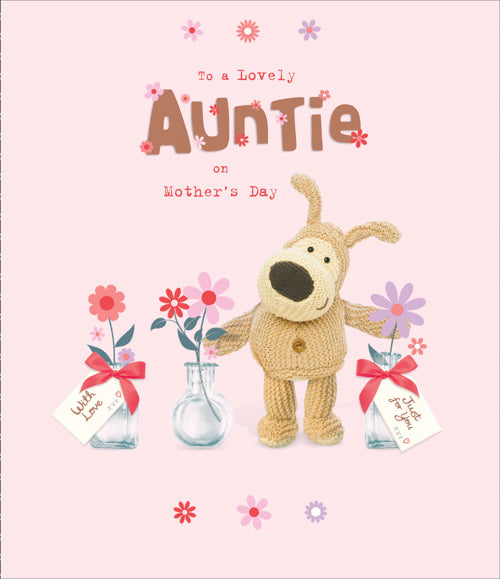 Auntie Mothers Day Card - Vases Of Flower Stuffed Dog