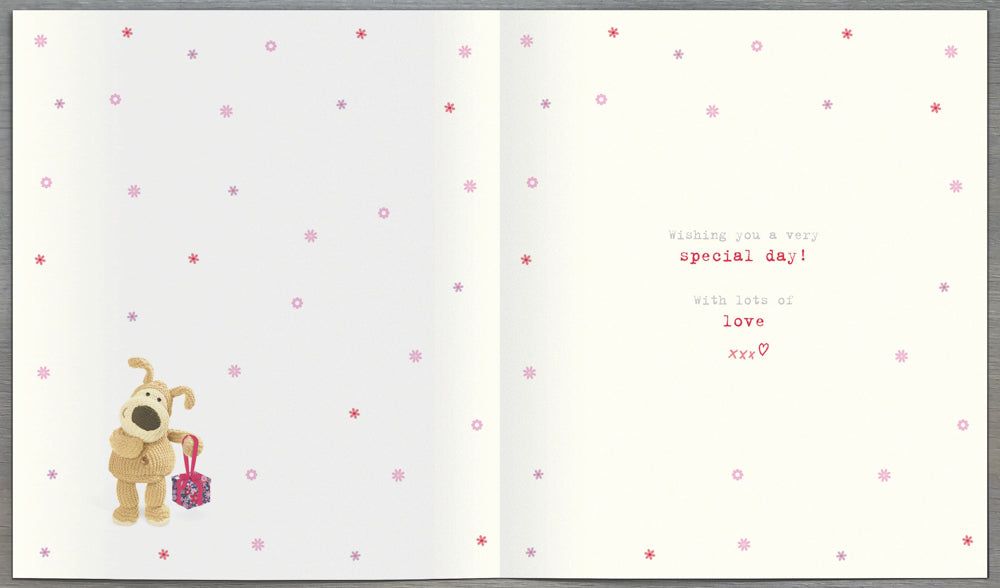 Mothers Day Card - Just For You / Teddy Dog Holding Wrapped Gift