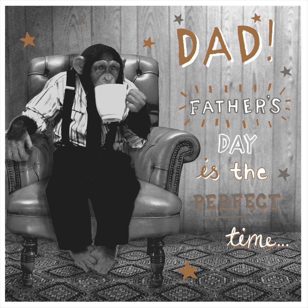 Fathers Day Card - Humour / The Ape Drinking Coffe Sitting On The Chair