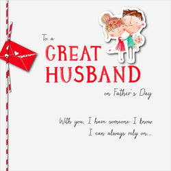 Fathers Day Card - Husband / Happy Couple & Red Envelope