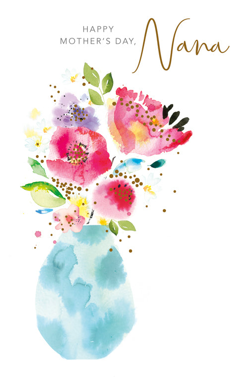 Nana Mothers Day Card - Blue Painted Vase