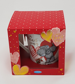 Mug - Cute Teddy Holding Another Beside Hearts & Flowers