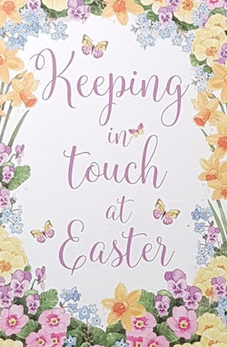 Easter Card - 'Keeping In Touch At Easter' In A Beautiful Floral Frame