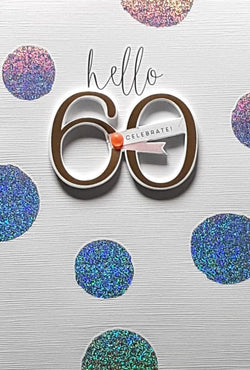Age 60 Birthday Card - Shiny Blue Circles & Hello '60'