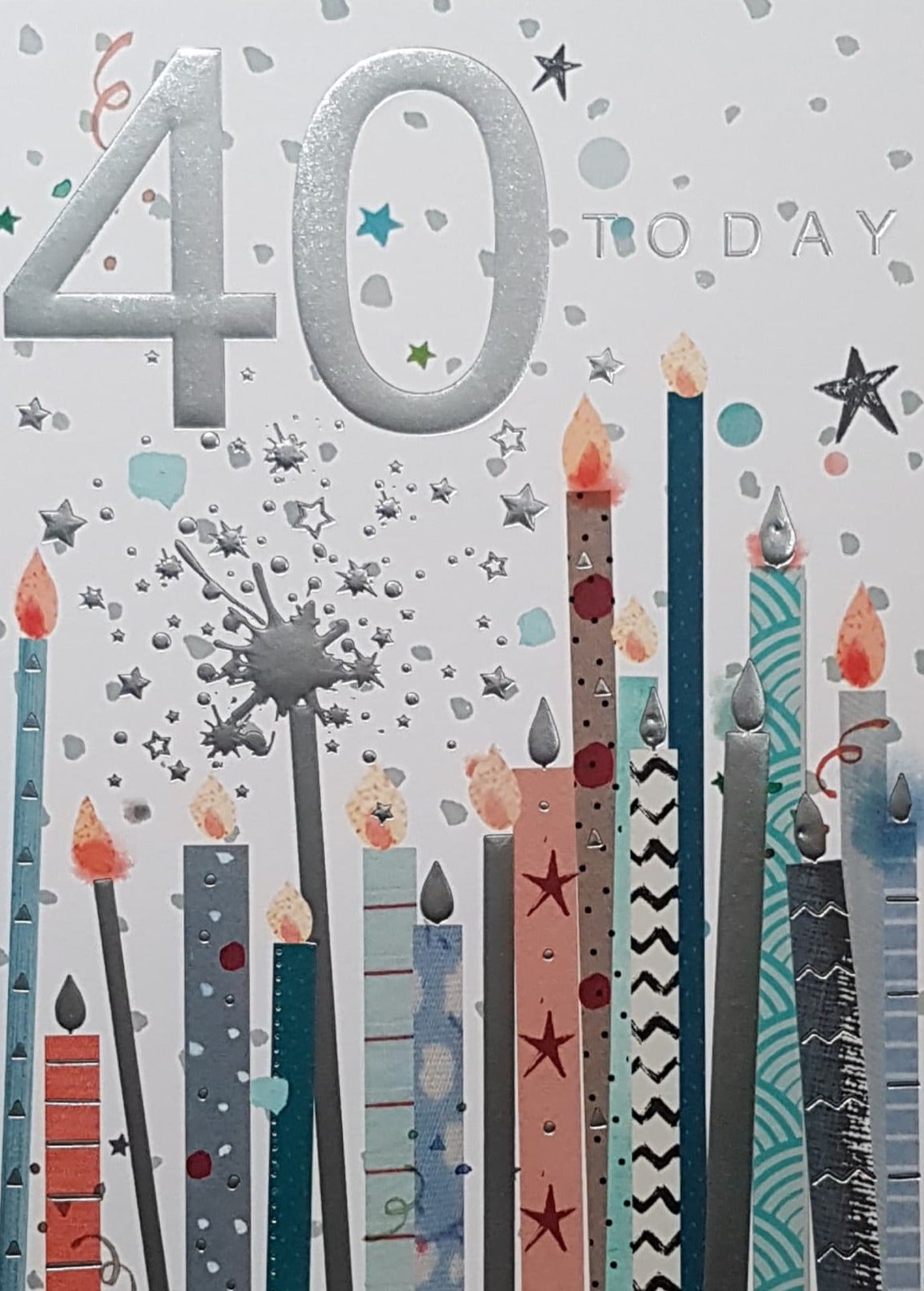 Age 40 Birthday Card - Many Different Candles With Patterns & A Silver Font