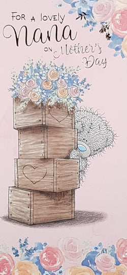 Nana Mothers Day Card - Four Wooden Boxes With Love Hearts