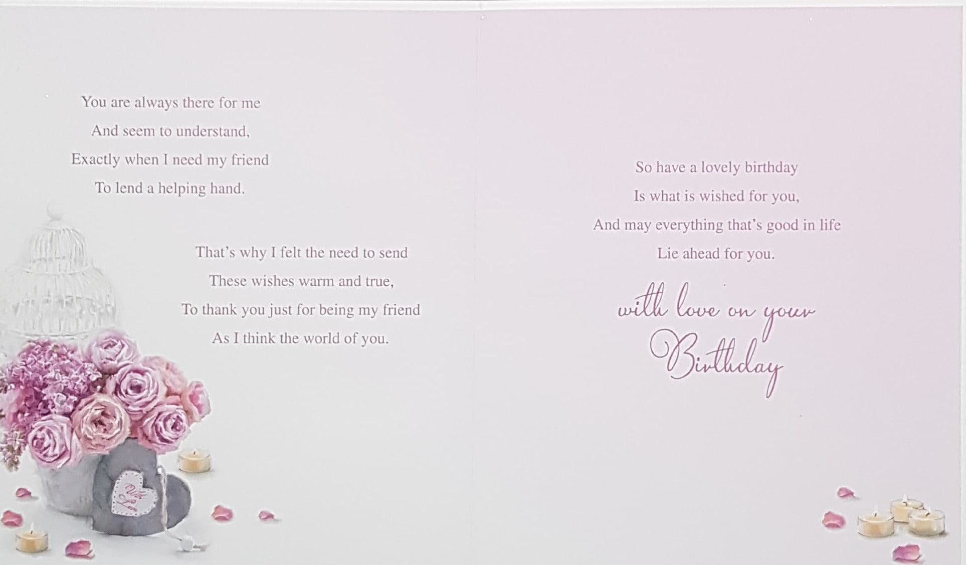 Birthday Card - Special Friend / A Bunch Of Sparkly Pink Roses & A Grey Heart