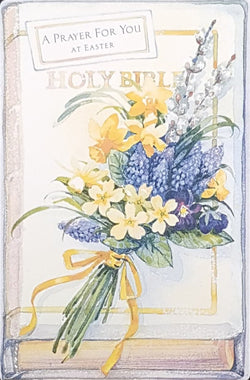Easter Card - An Easter Prayer / Bunch Of Flowers Tied With Yellow Ribbon
