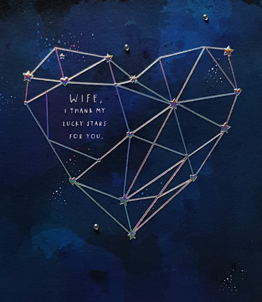 Anniversary Card - Wife / Heart-Shaped Star Constellation On Blue Background