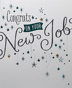 Congratulations Card - New Job / Three Gold Stars & Some Sparkle