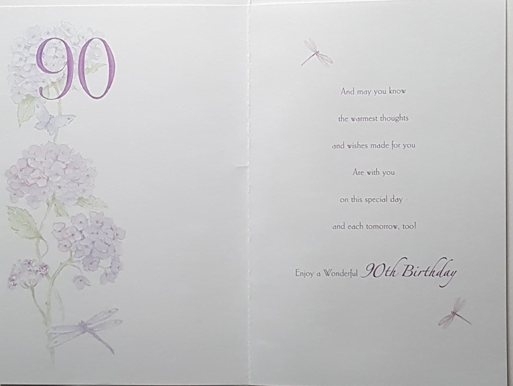 Age 90 Birthday Card - May You Look Back With Pleasure...& Purple Flowers