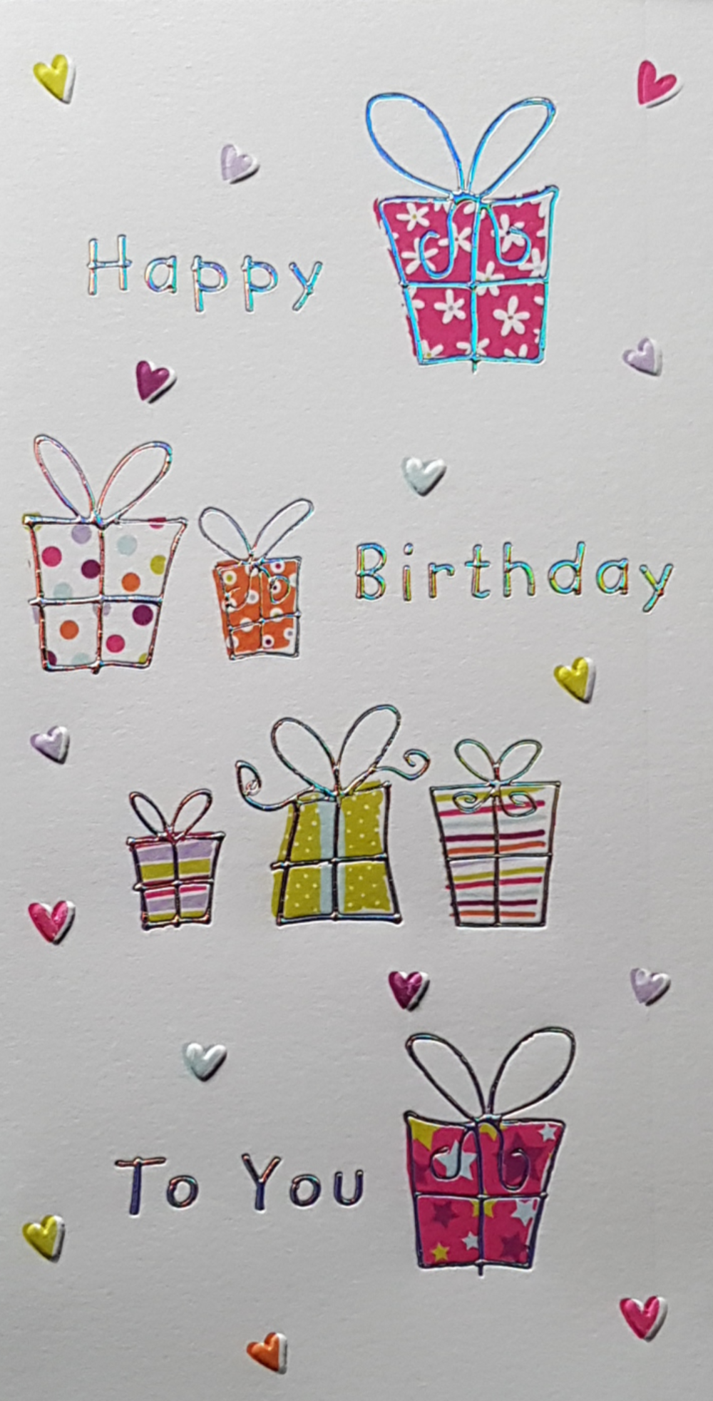 Birthday Card - General Female / Seven Gift Boxes & Love Hearts