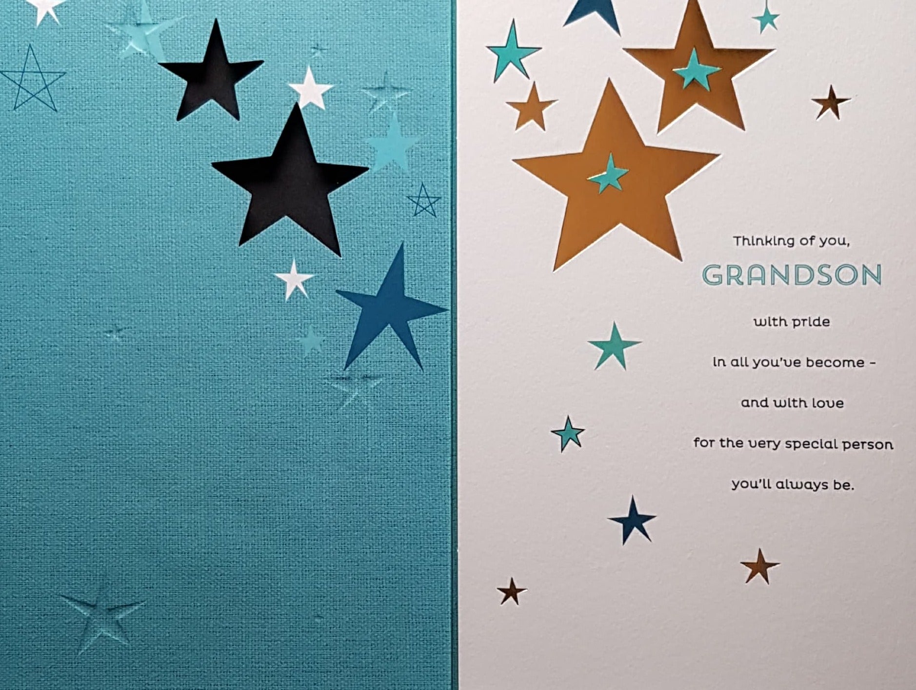 Age 18 Birthday Card - Grandson / Shiny Blue Stars Hanging From Strings