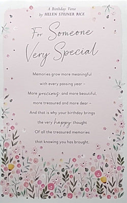 Birthday Card - For Someone Very Special & A Pink Background