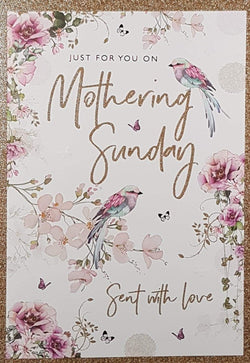 Just For You Mothering Sunday Card - Pink Birds And Pink Flowers