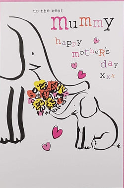 Mummy Mothers Day Card - Elephant And Calf With Flowers
