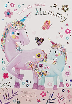 Mummy Mothers Day Card - Unicorn And Calf (Colouring Card)