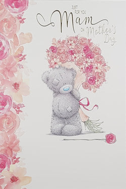 Mam Mothers Day Card - A Lovely Teddy & Fabulous Flowers